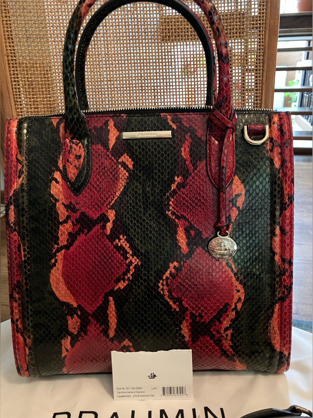 Brahmin Caroline Garland Grove Leather Snakeskin Medium Satchel